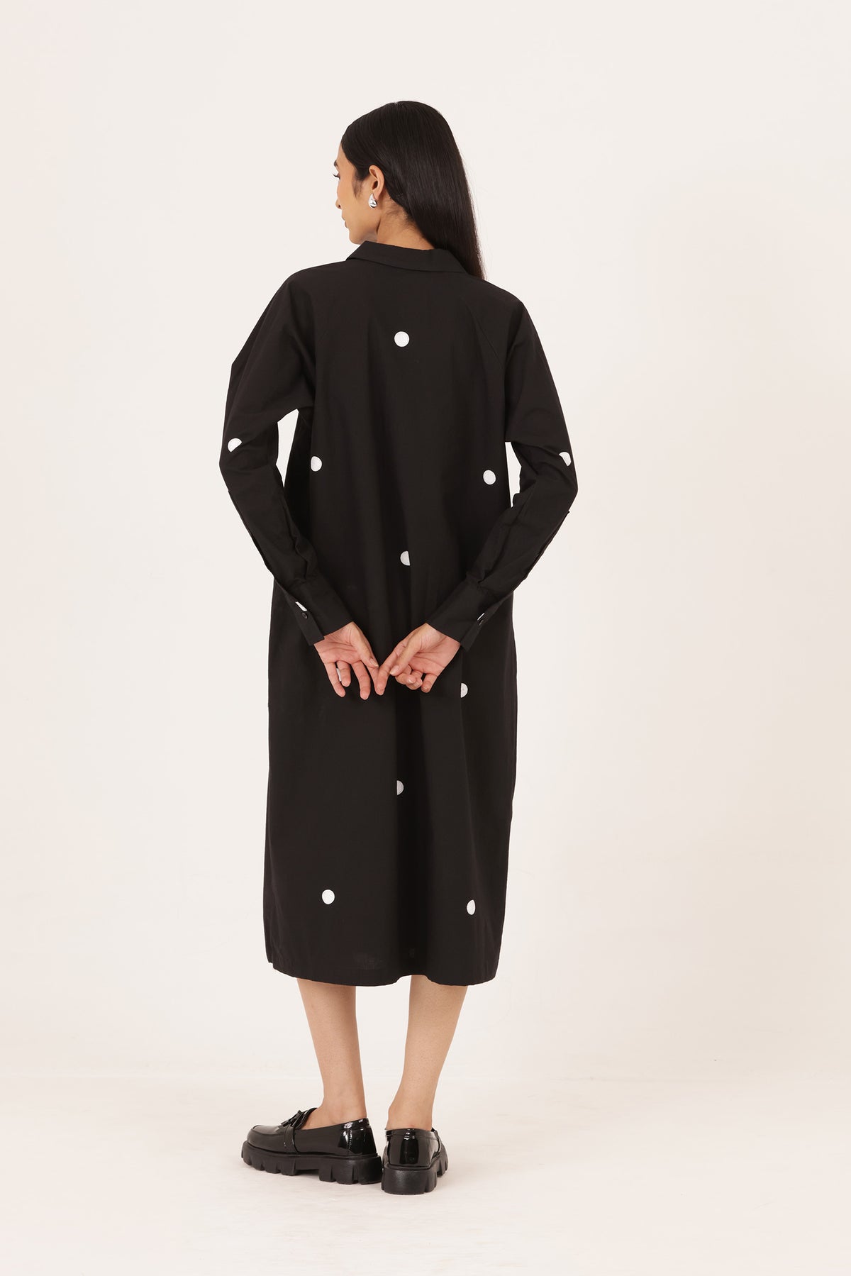 Noir Pintuck Black Polka Dress