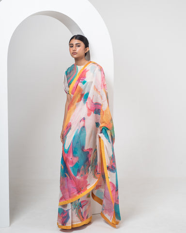 Agate Multicoloured Chanderi Silk Saree