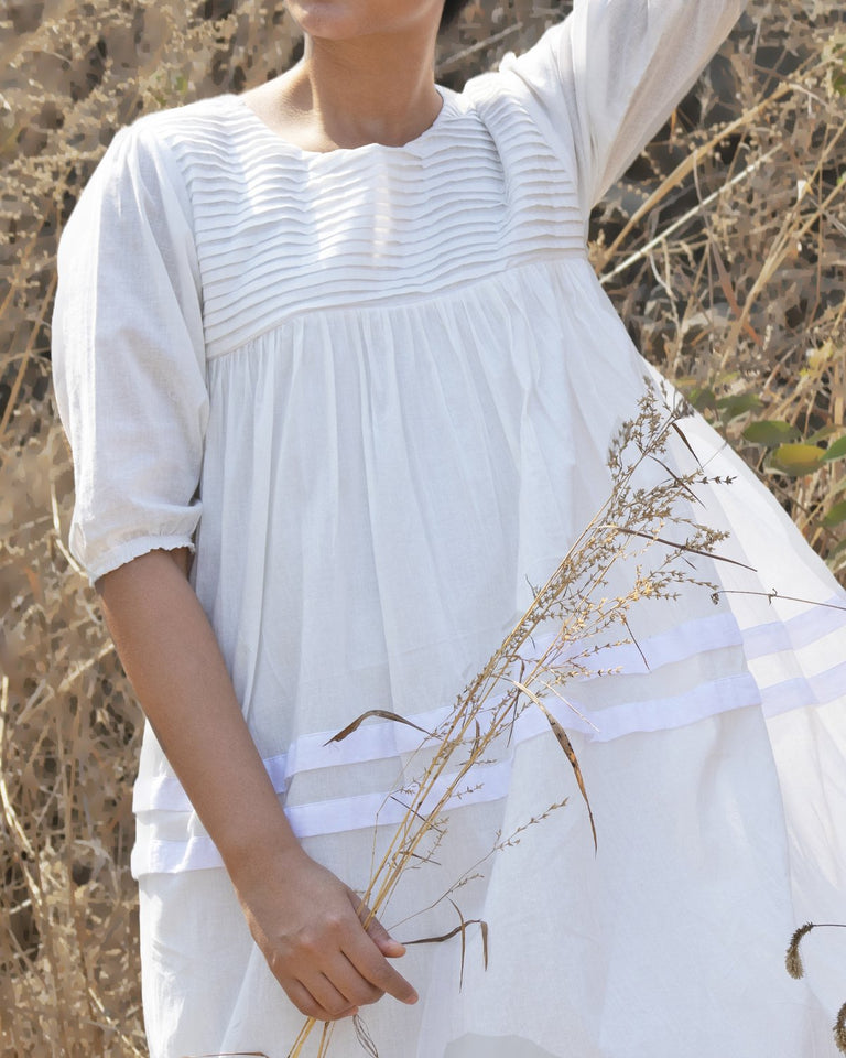Load image into Gallery viewer, White Pleated Yoke Dress