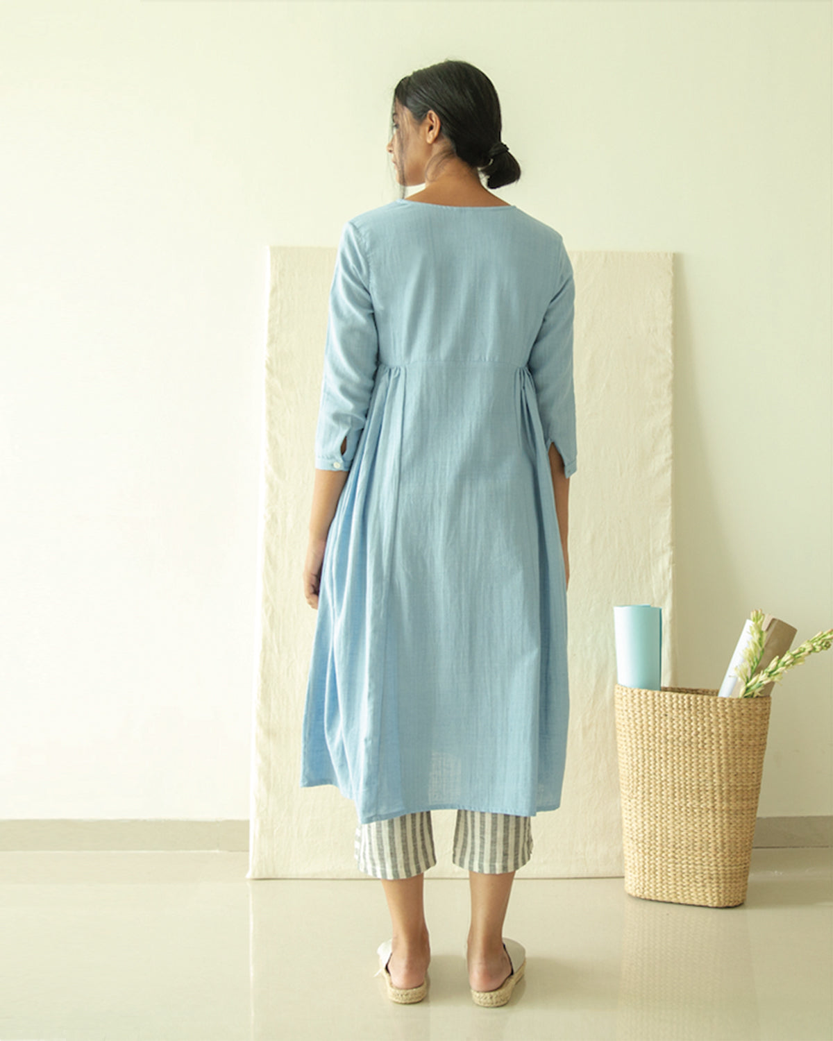 Powder Blue Hand Embroidered Kediyu Tunic