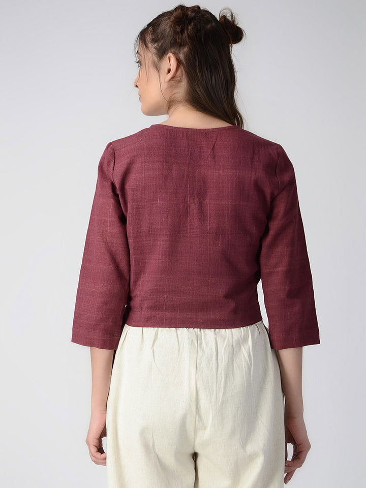 Load image into Gallery viewer, Maroon Overlap Organic Cotton Crop Top
