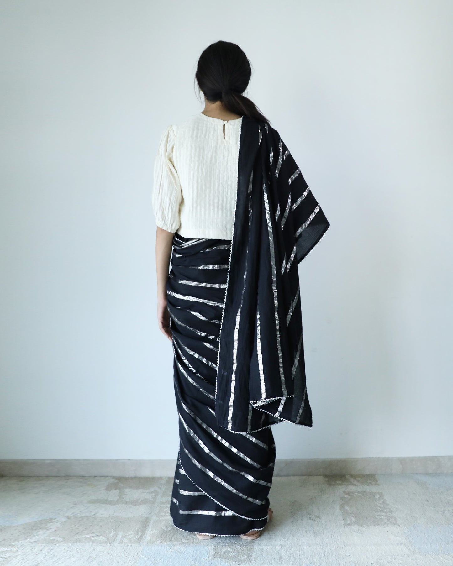 Black Zari Stripe Saree