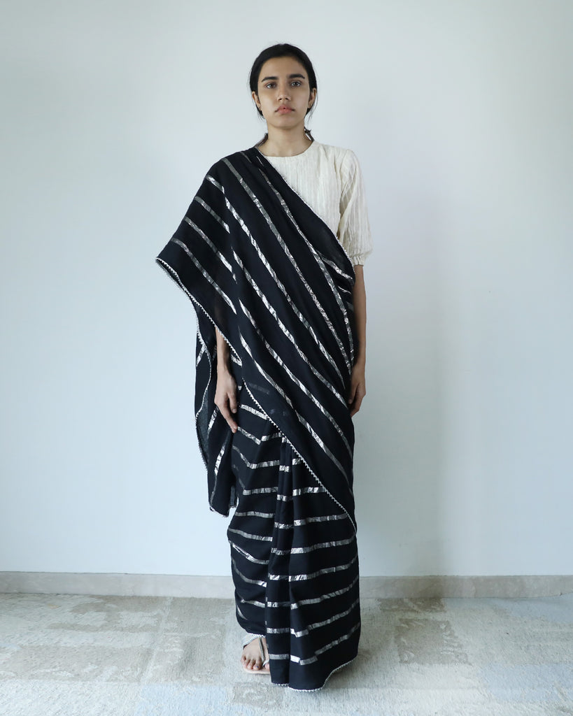 Black Zari Stripe Saree