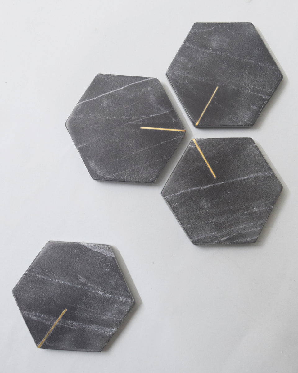 Hexagonal high quality White Marble inlay Coaster Set.. ( 4 piece only )