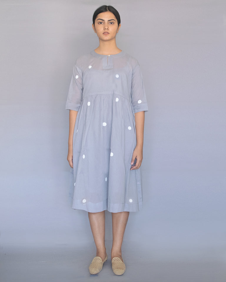 Load image into Gallery viewer, Grey Polka Drop Shoulder Dress with Free Slip