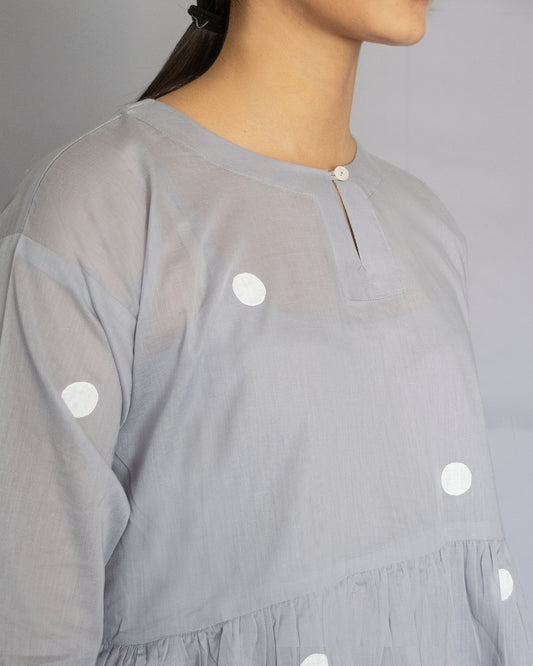 Grey Polka Drop Shoulder Dress with Free Slip