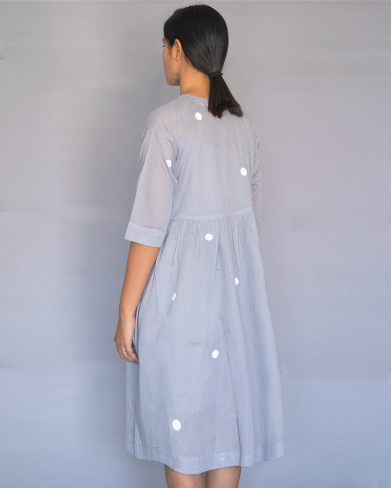 Load image into Gallery viewer, Grey Polka Drop Shoulder Dress with Free Slip