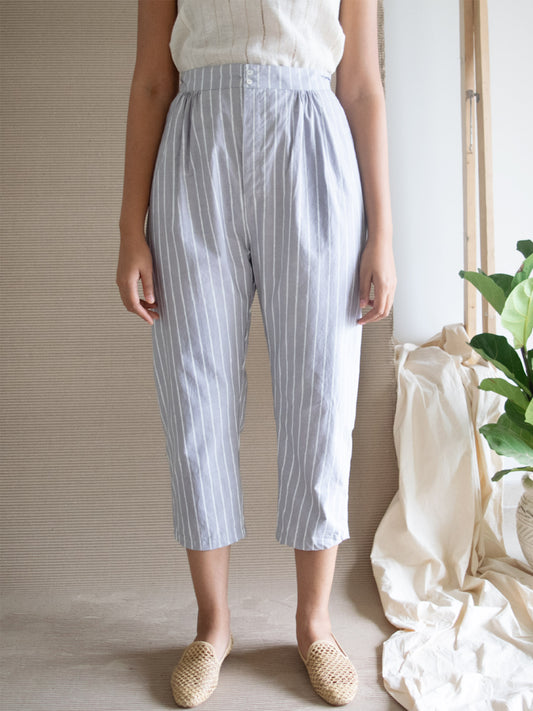 White Tunic And Grey Stripe Pant Set