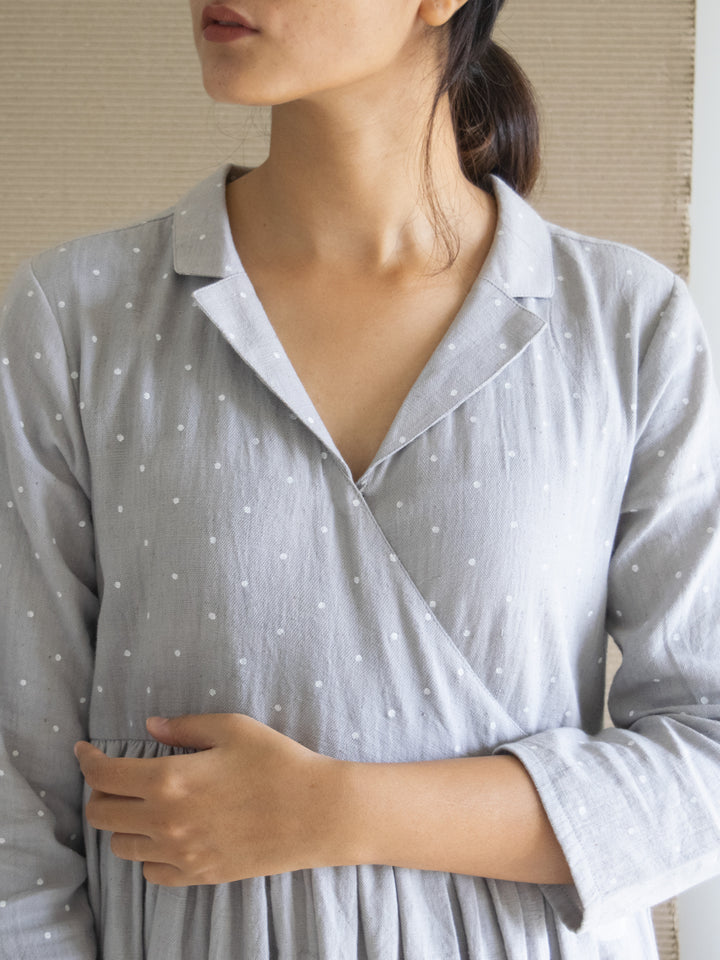 Load image into Gallery viewer, Grey Polka Angarakha Dress