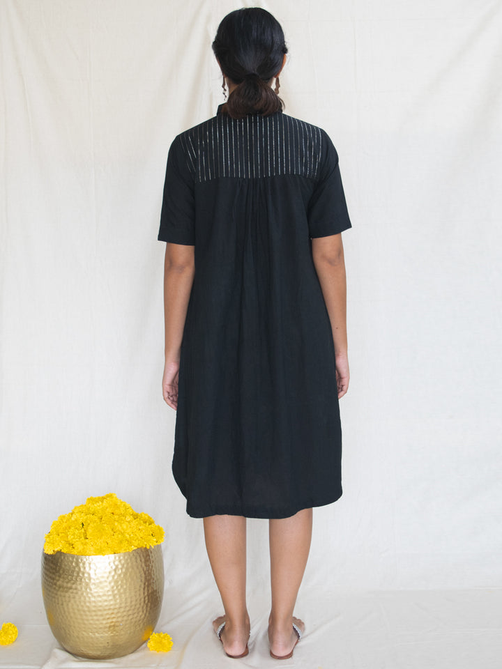 Load image into Gallery viewer, Black Cotton Zari Shirt Dress