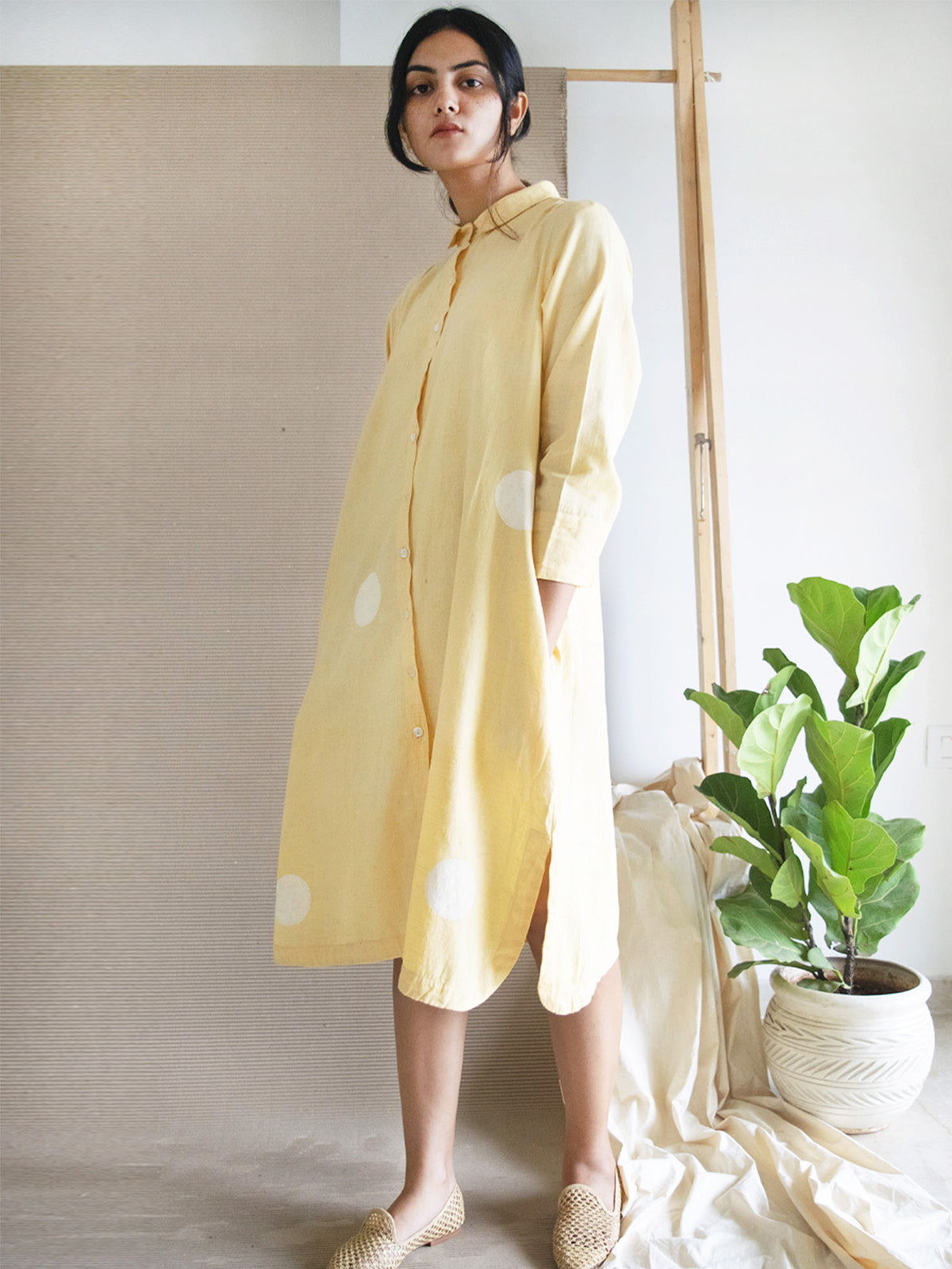 Yellow Polka Shirt Dress