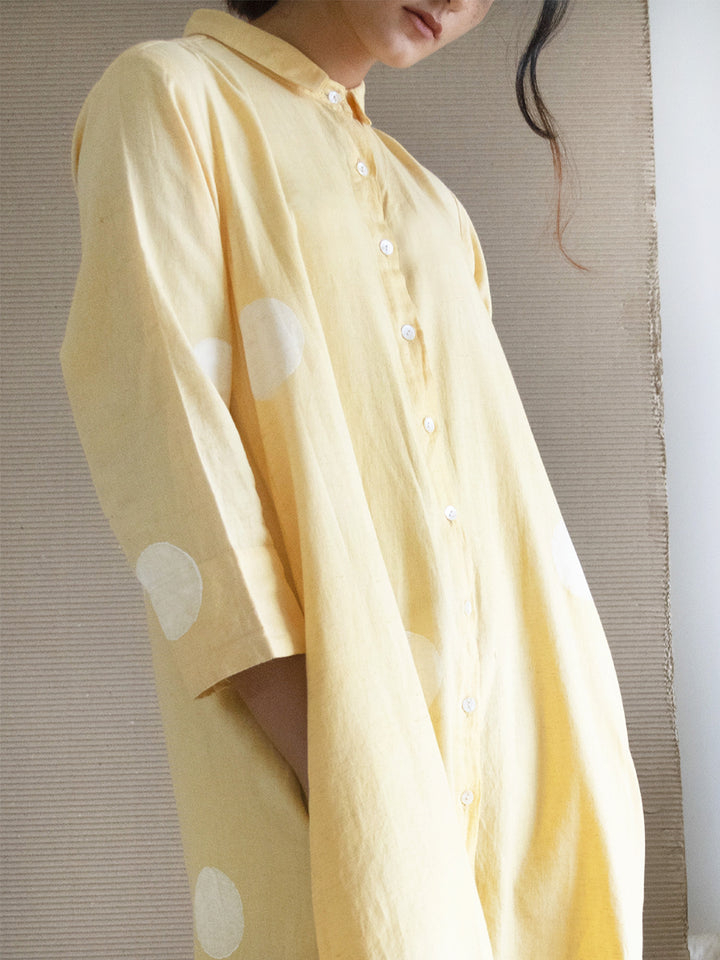 Load image into Gallery viewer, Yellow Polka Shirt Dress