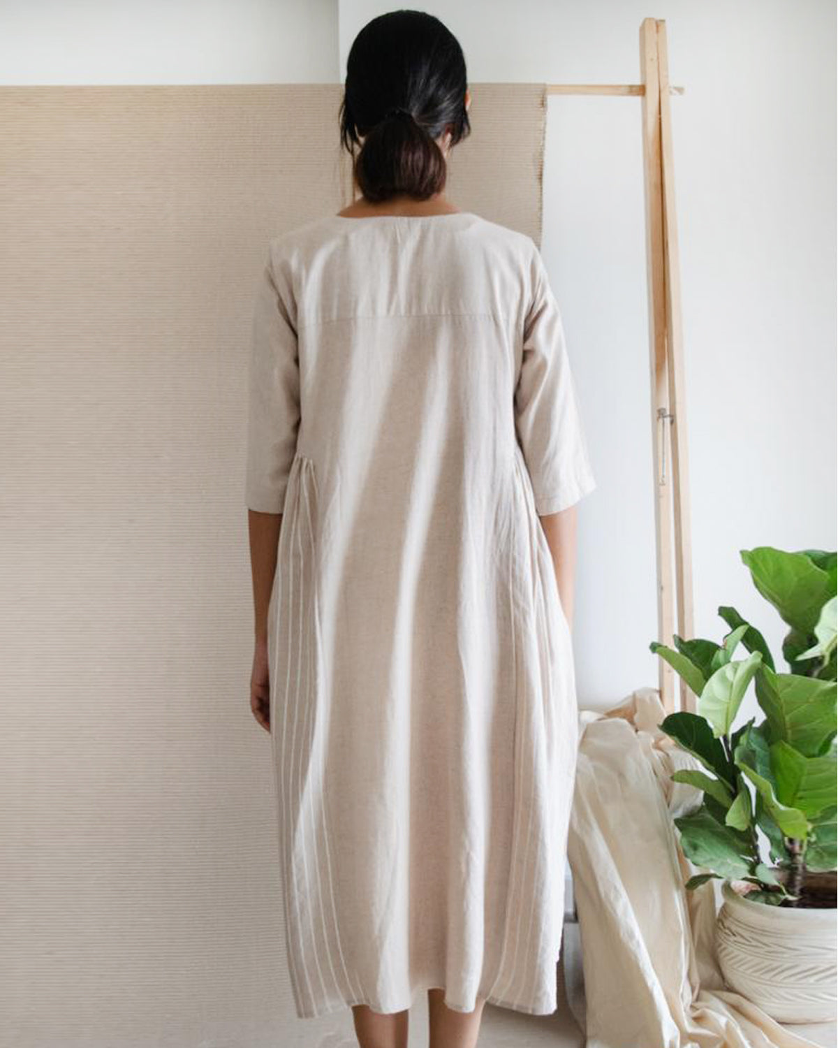 Beige Side Gather Dress