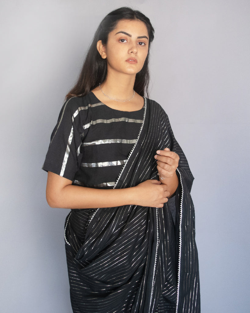 Black Cotton Zari Saree