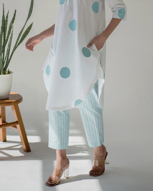 Powder Blue Stripe Pegged Pants