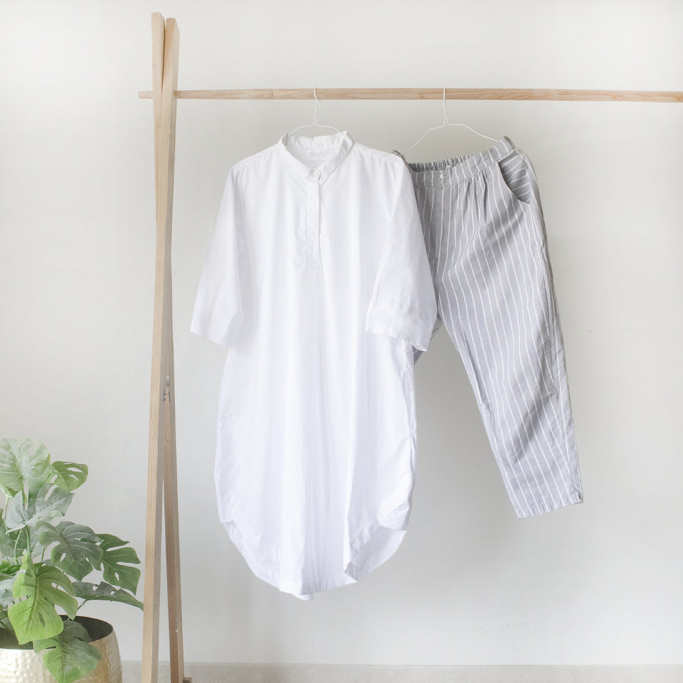 Load image into Gallery viewer, White Tunic And Grey Stripe Pant Set