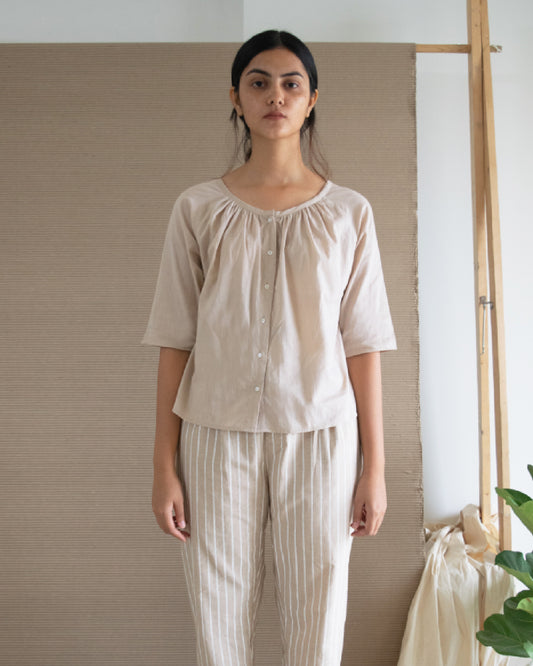 Beige Round Neck Top and Pant Set