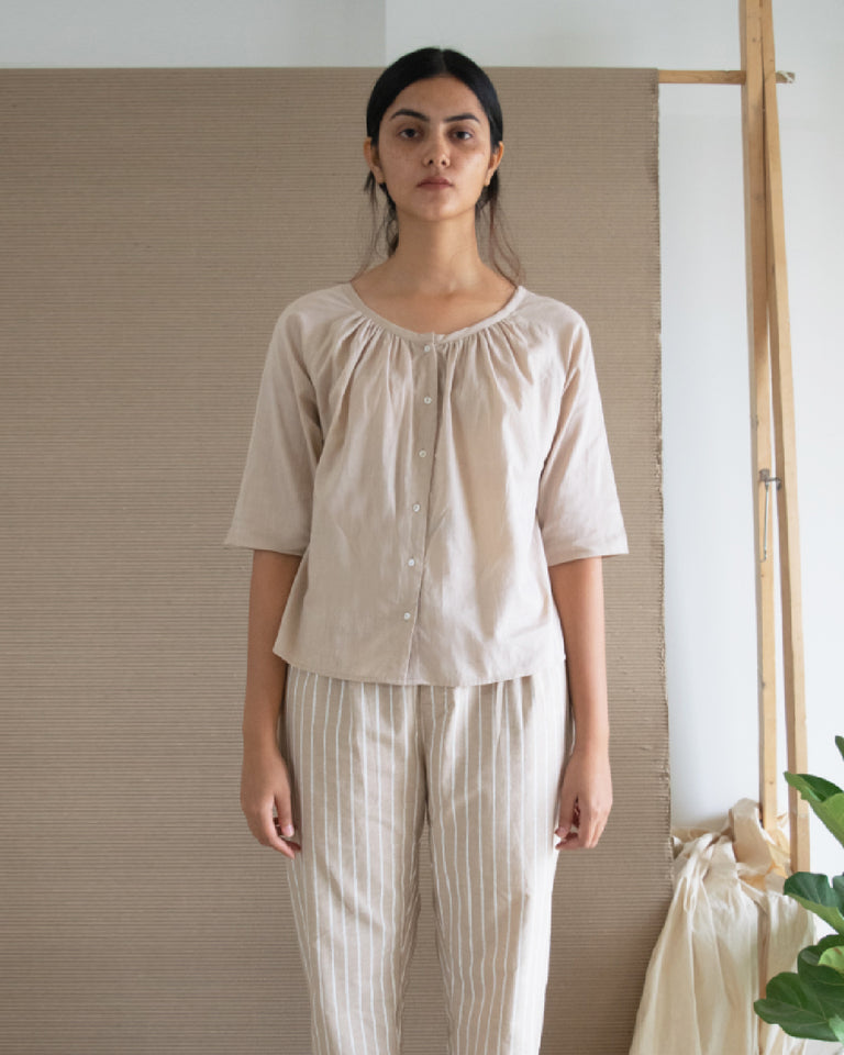 Load image into Gallery viewer, Beige Round Neck Top and Pant Set