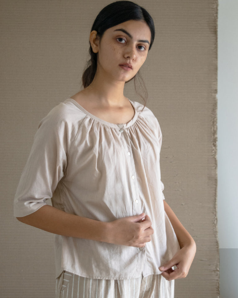 Load image into Gallery viewer, Beige Round Neck Top and Pant Set