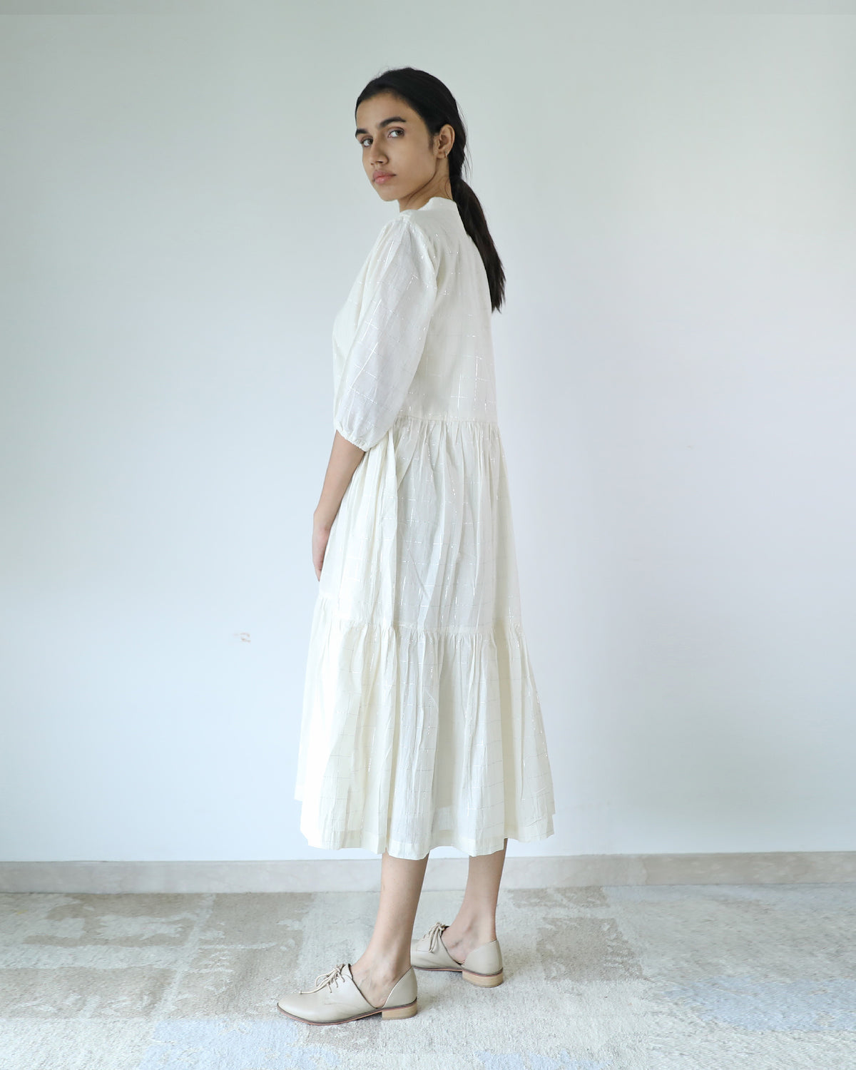 Ivory Checks Tier Dress