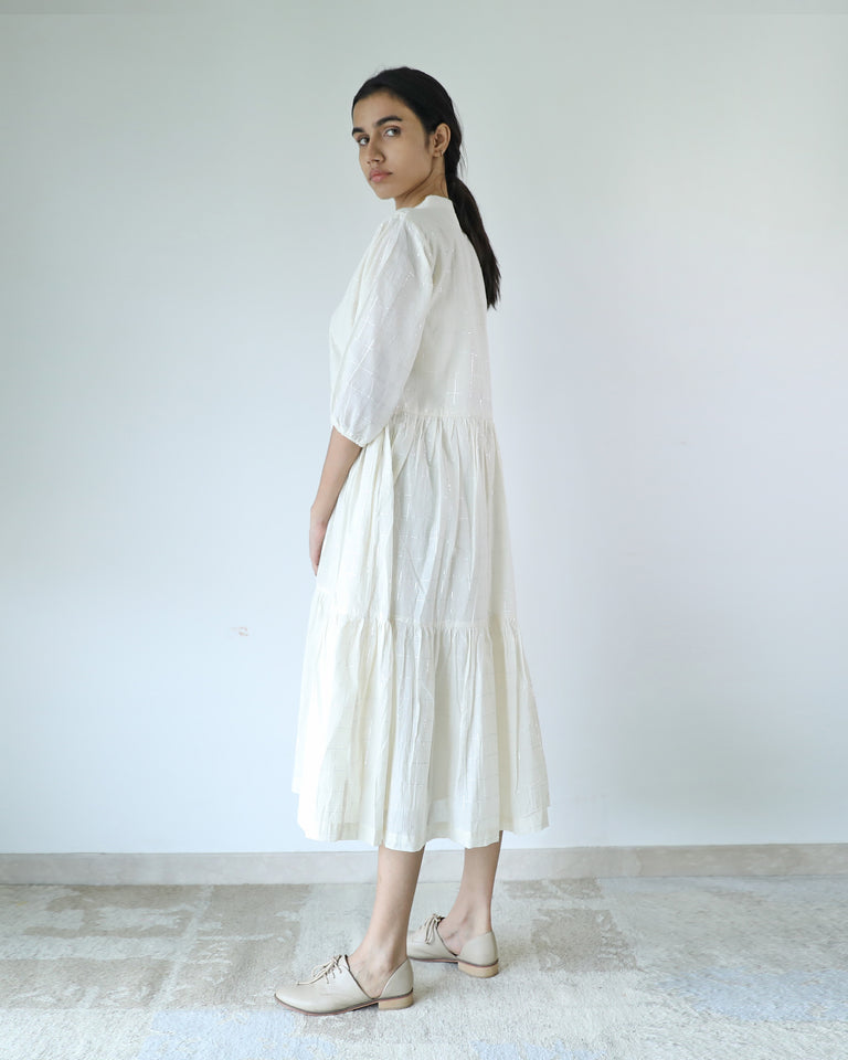 Load image into Gallery viewer, Ivory Checks Tier Dress