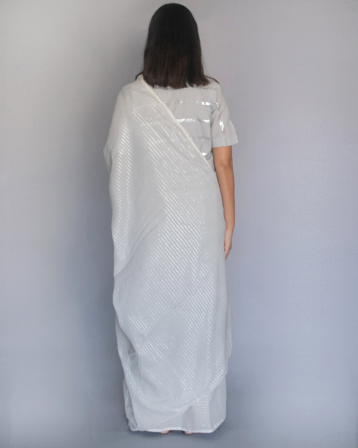 Grey Cotton Zari Saree