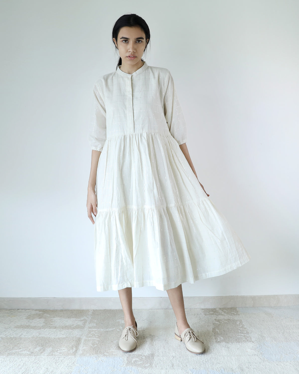 Ivory Checks Tier Dress