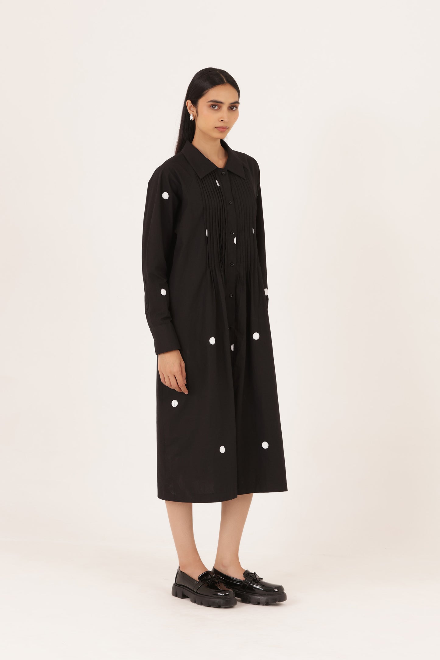 Noir Pintuck Stripe Dress