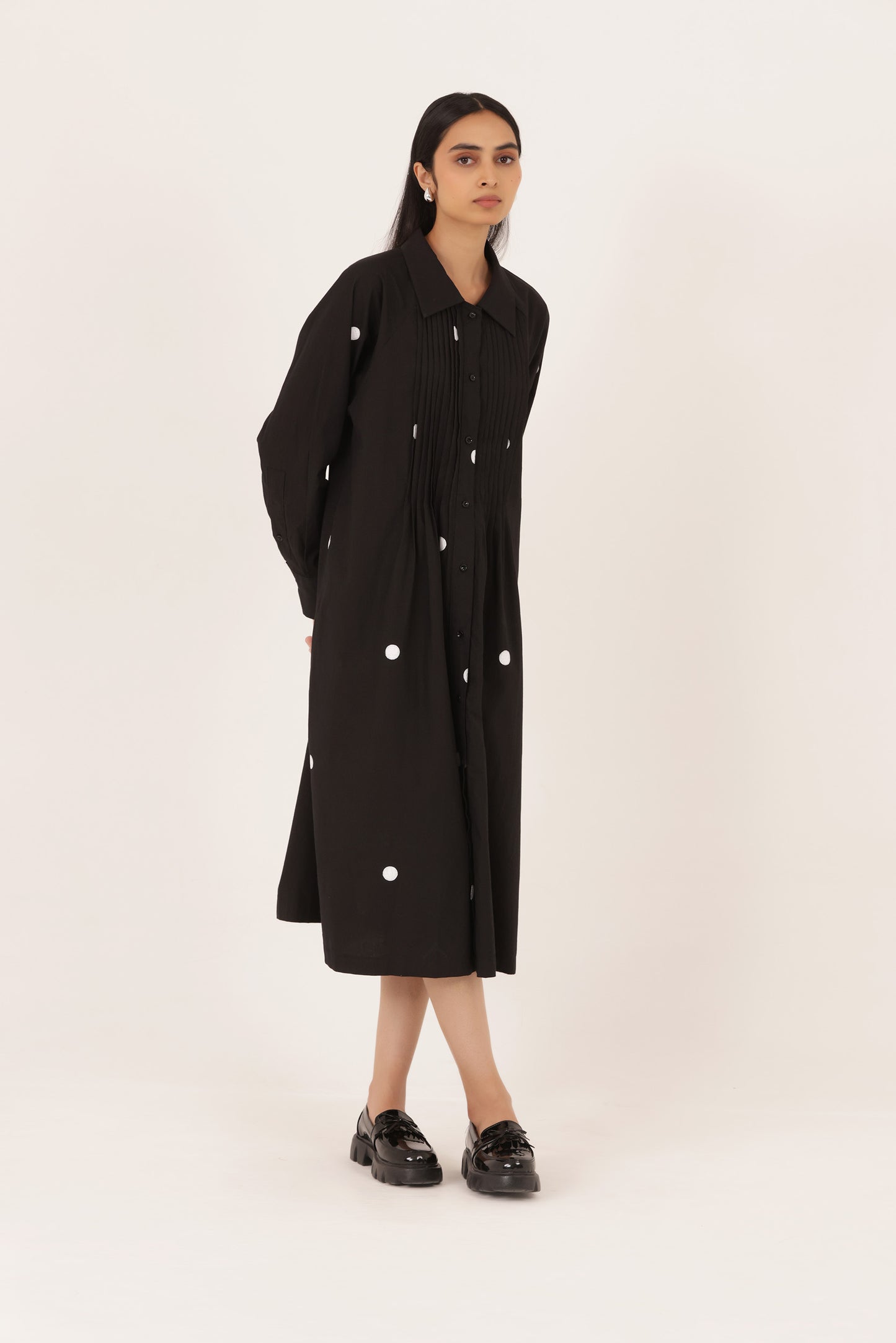 Noir Pintuck Stripe Dress