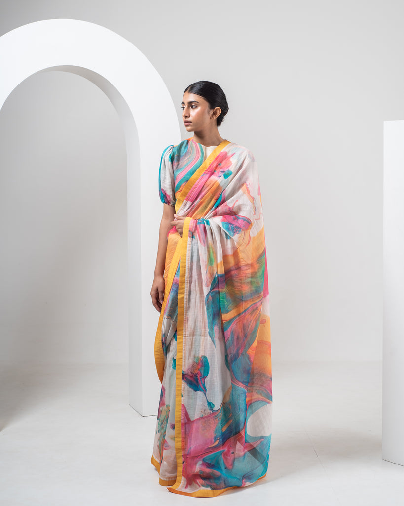 Agate Multicoloured Chanderi Silk Saree