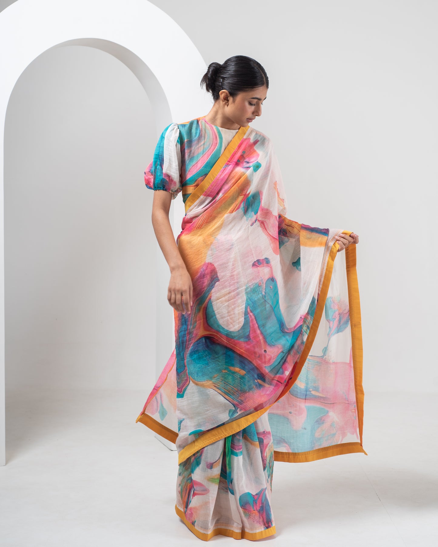 Agate Multicoloured Chanderi Silk Saree