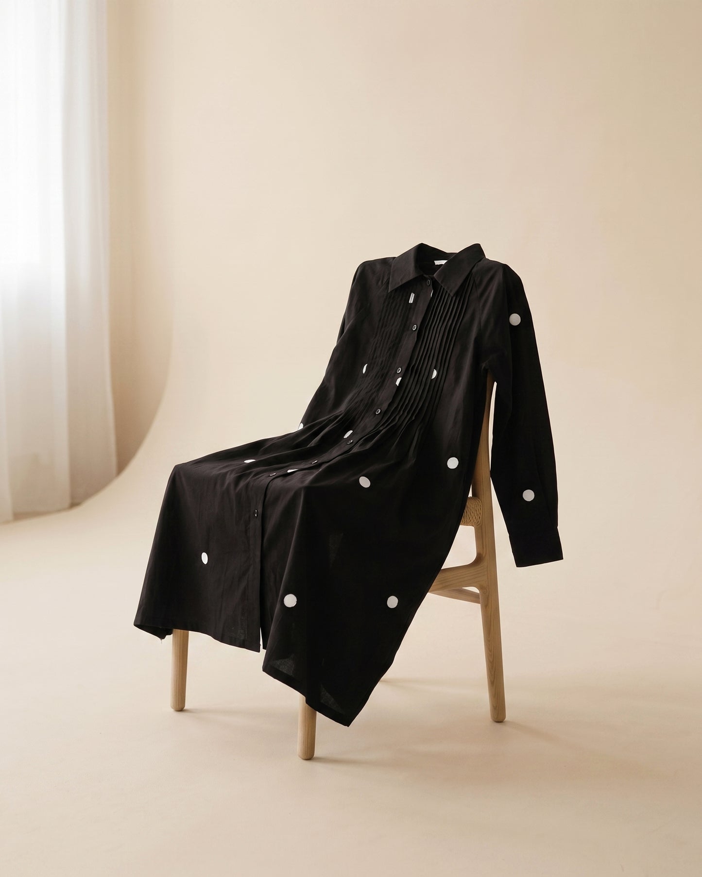 Noir Pintuck Black Polka Dress