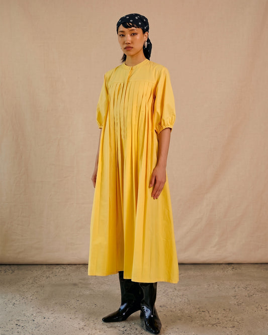 Iris Pleated Yellow Dress