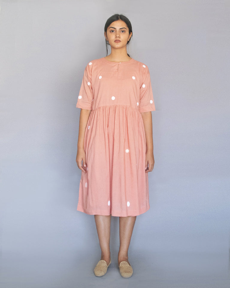 Load image into Gallery viewer, Light Coral Polka Drop Shoulder Dress with Slip