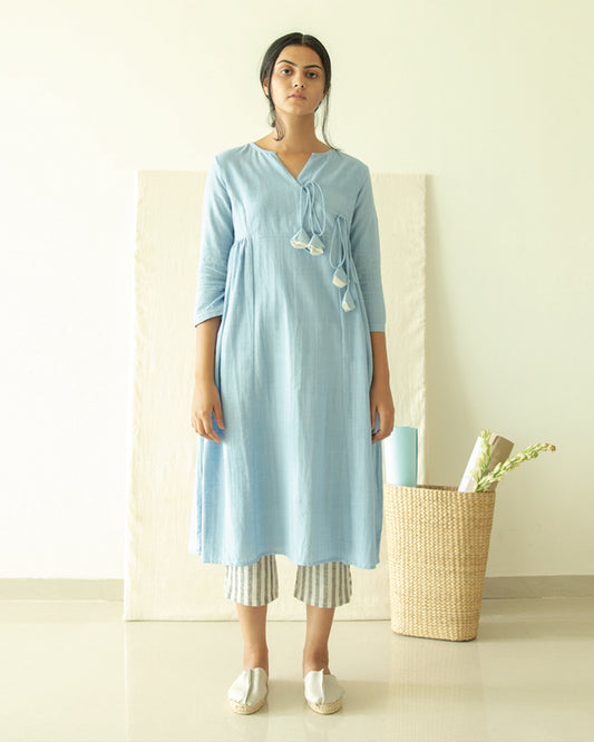 Powder Blue Hand Embroidered Kediyu Tunic
