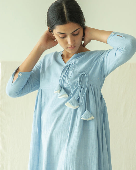Powder Blue Hand Embroidered Kediyu Tunic
