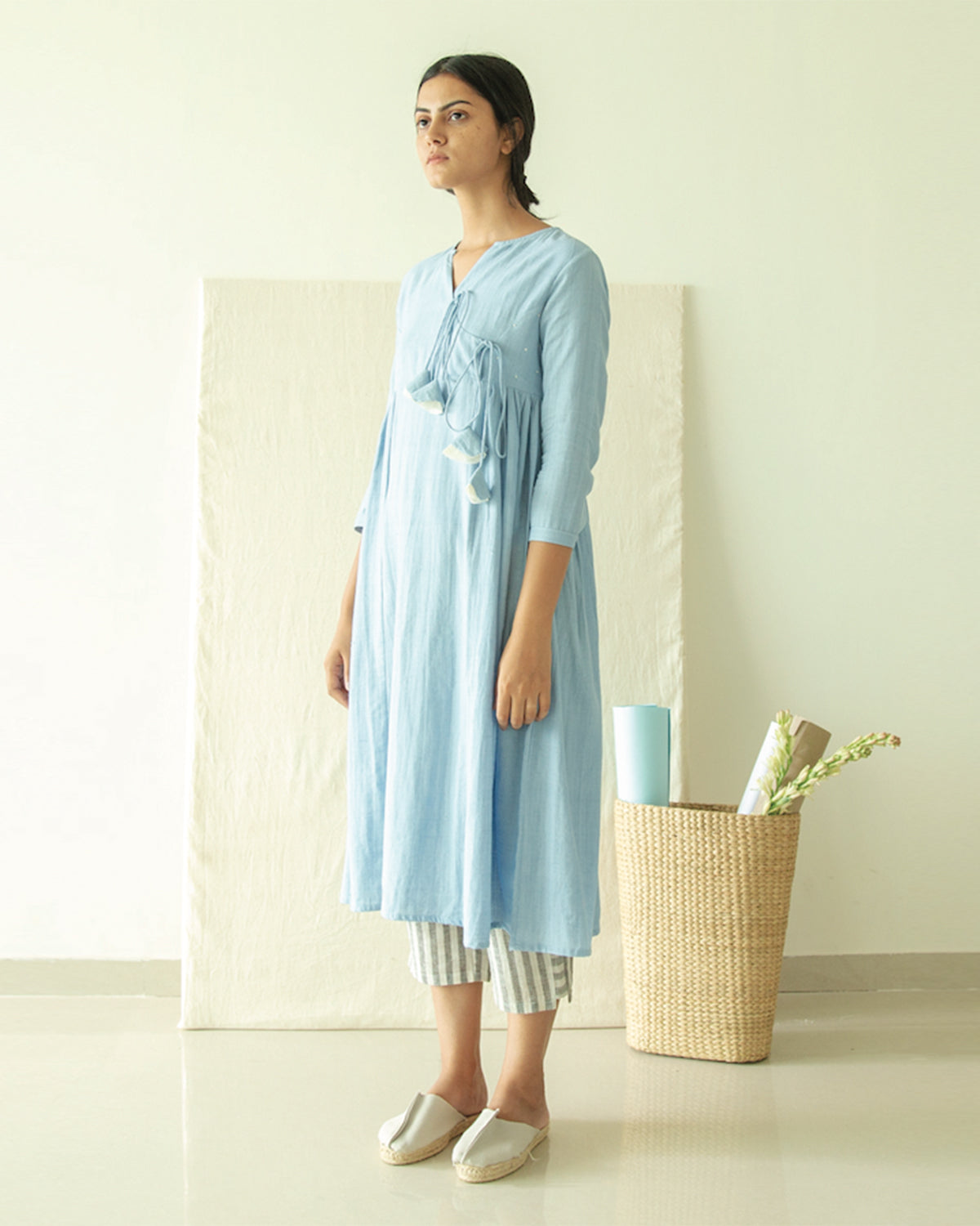 Powder Blue Hand Embroidered Kediyu Tunic
