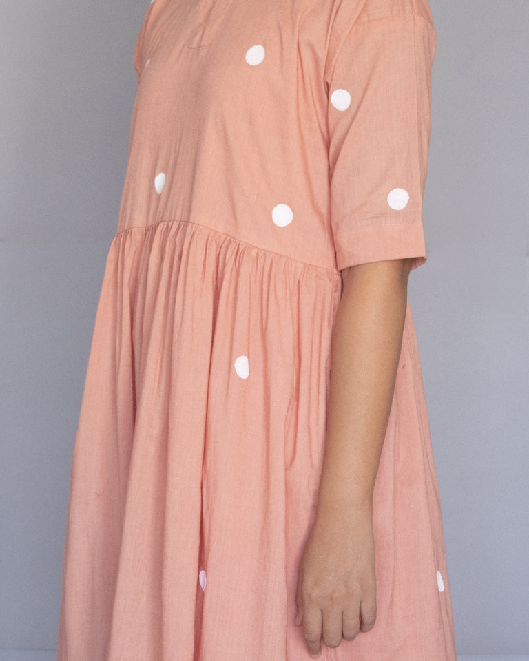 Load image into Gallery viewer, Light Coral Polka Drop Shoulder Dress with Slip
