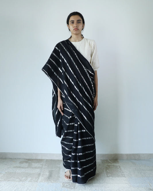 Black Zari Stripe Saree