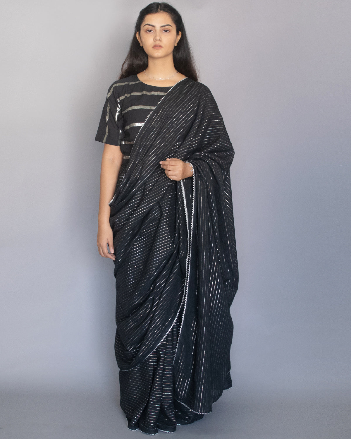 Black Cotton Zari Saree