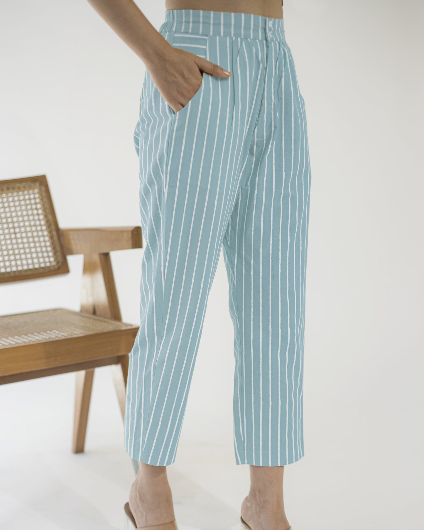 Powder Blue Stripe Pegged Pants