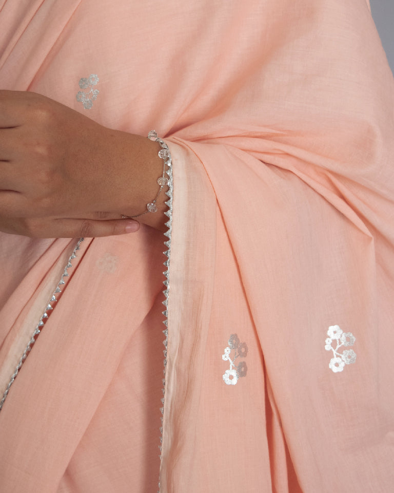 Load image into Gallery viewer, Salmon Pink Foil Printed Cotton Saree
