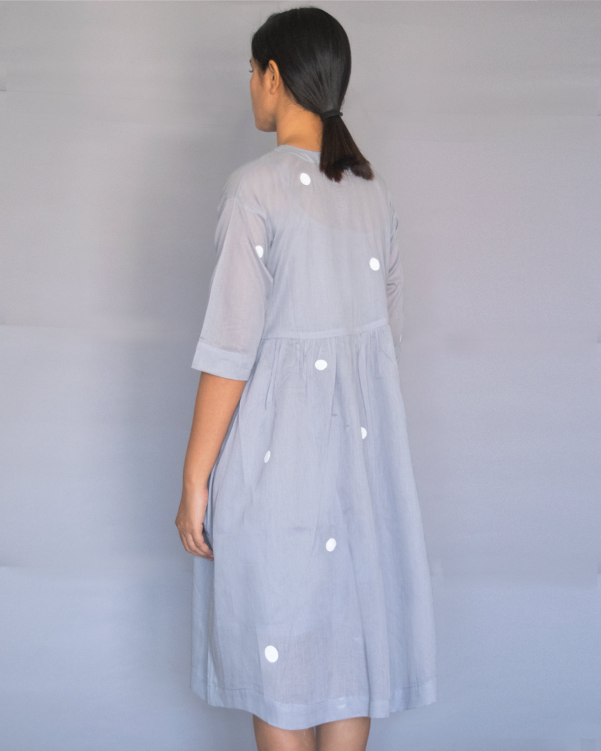 Grey Polka Drop Shoulder Dress with Free Slip