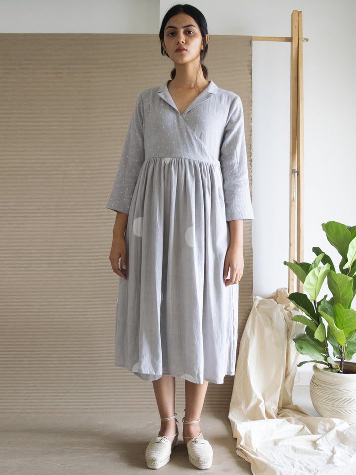 Load image into Gallery viewer, Grey Polka Angarakha Dress