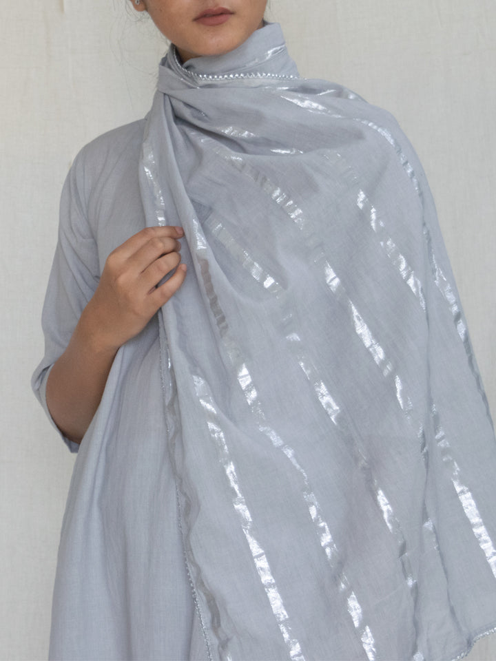 Load image into Gallery viewer, Grey Cotton Zari Stole