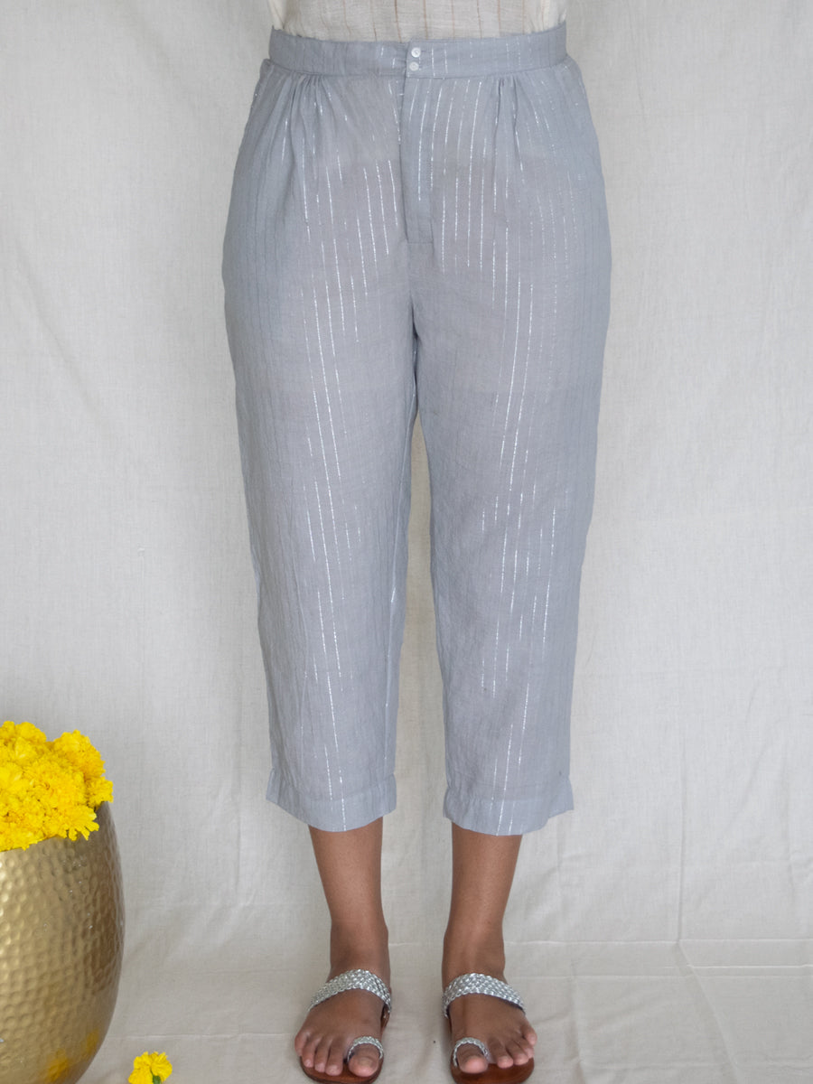 Grey Zari Stripe Pants