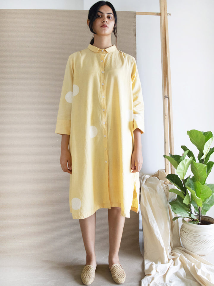 Load image into Gallery viewer, Yellow Polka Shirt Dress