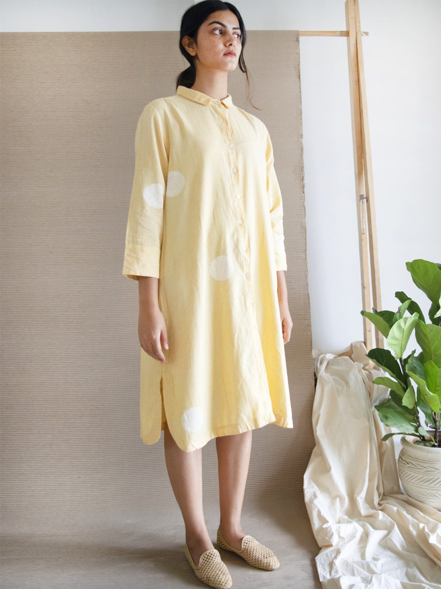 Yellow Polka Shirt Dress