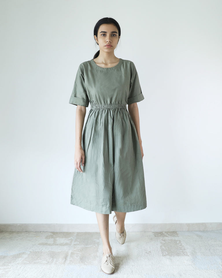 Load image into Gallery viewer, Sage Green Elasticated Waist Dress