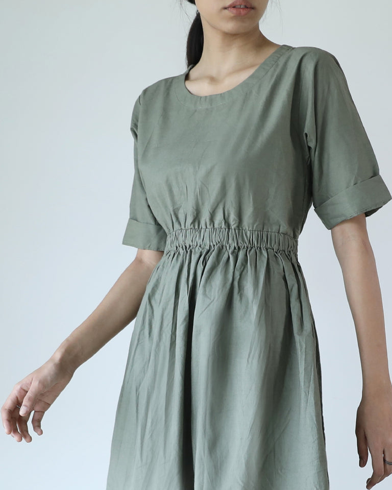 Load image into Gallery viewer, Sage Green Elasticated Waist Dress